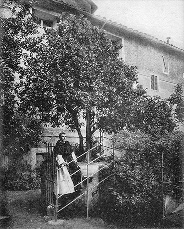 old postcard of St. Dominics Orange Tree  & monk.